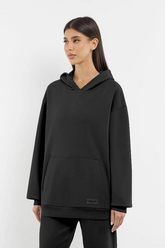 Oversized Tonal Back Print Hoodie - Black